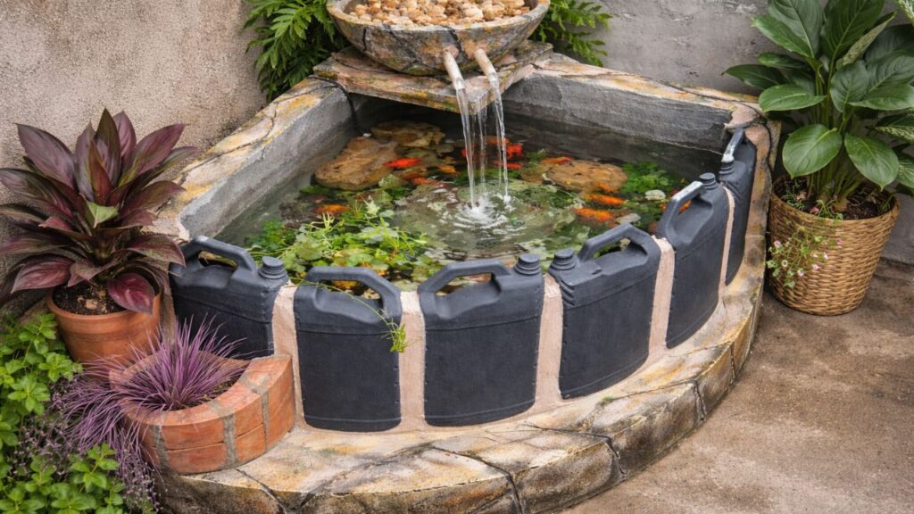 Ele usou galões descartados para criar um aquário com cascata impressionante