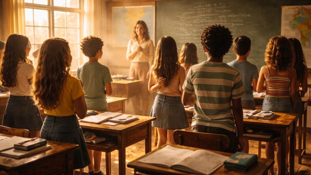 Coisas da escola antiga que marcaram uma geração inteira e começam pelo hino cantado na sala