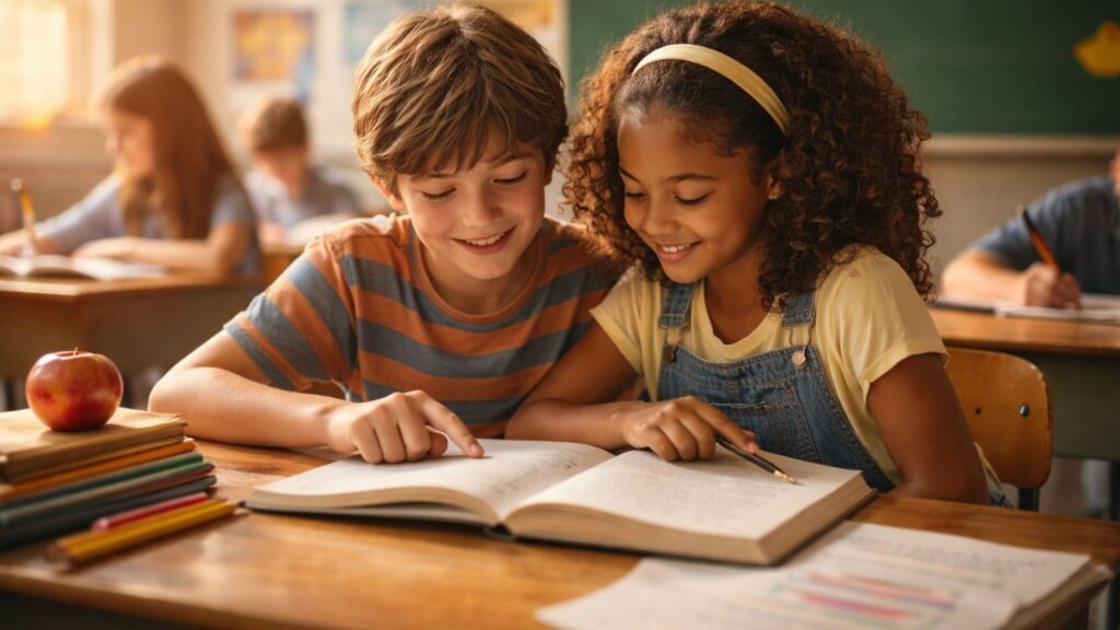 Como era estudar em um tempo mais simples dividindo livro com colega