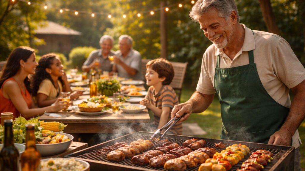Como eram as comemorações em família com almoço especial e churrasco no domingo