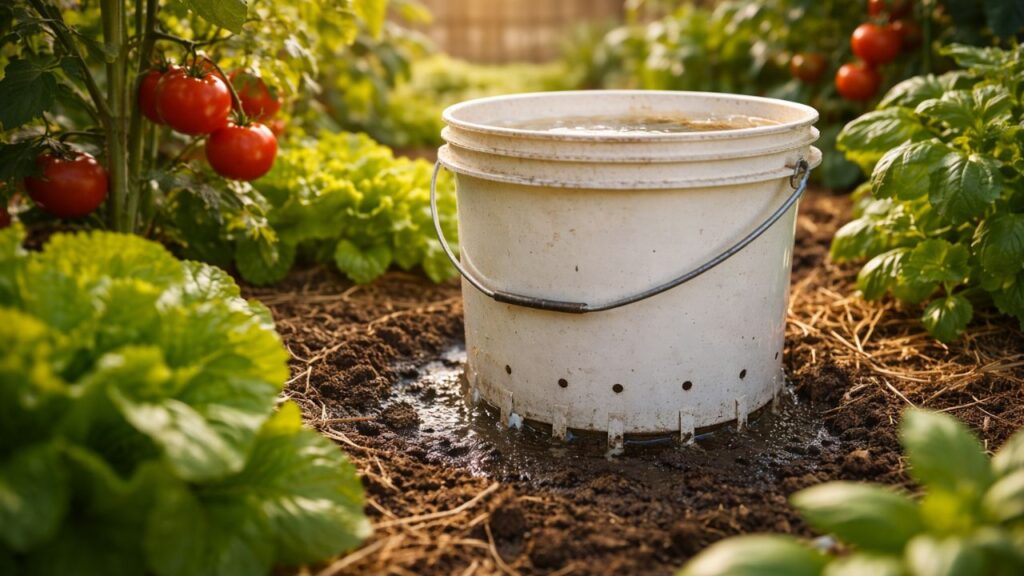 Com um balde e alguns furos você cria um sistema simples de irrigação para sua horta