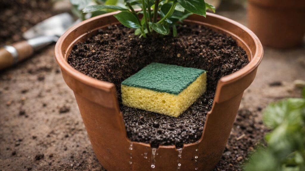 Colocar uma esponja no fundo do vaso pode ajudar suas plantas a crescer melhor