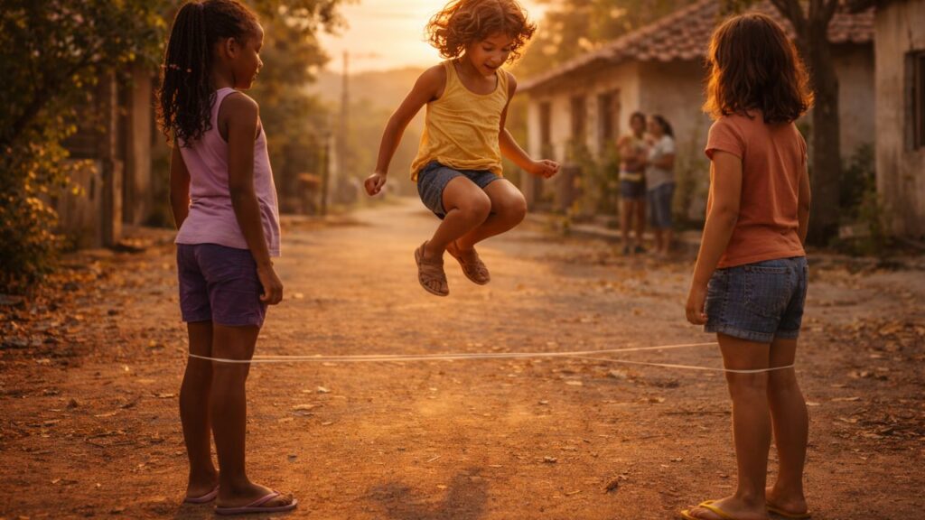 Quem viveu essa época lembra de pular elástico na rua com os amigos