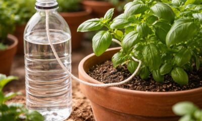 Coloque um barbante em uma garrafa com água e regue plantas lentamente