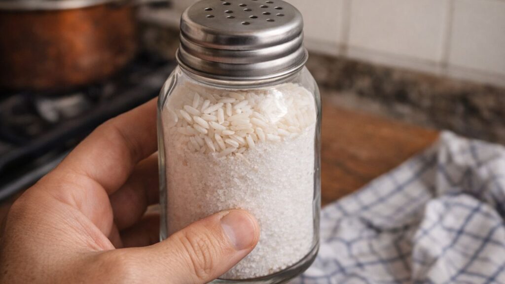 Arroz cru no saleiro pode ser o truque simples que ajuda o sal a não empedrar tão rápido