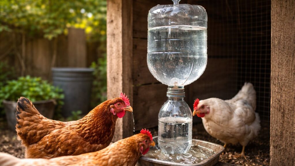 Garrafas velhas podem virar um bebedouro prático para galinhas com uma ideia simples e útil
