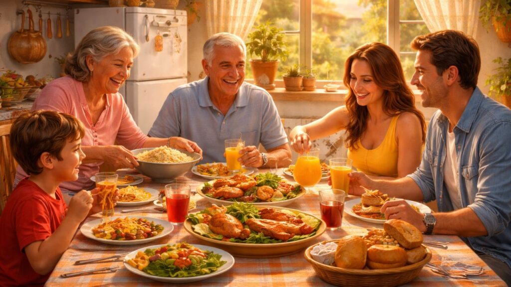 Como era viver sem tanta correria e ainda encontrar tempo para almoçar em família com calma