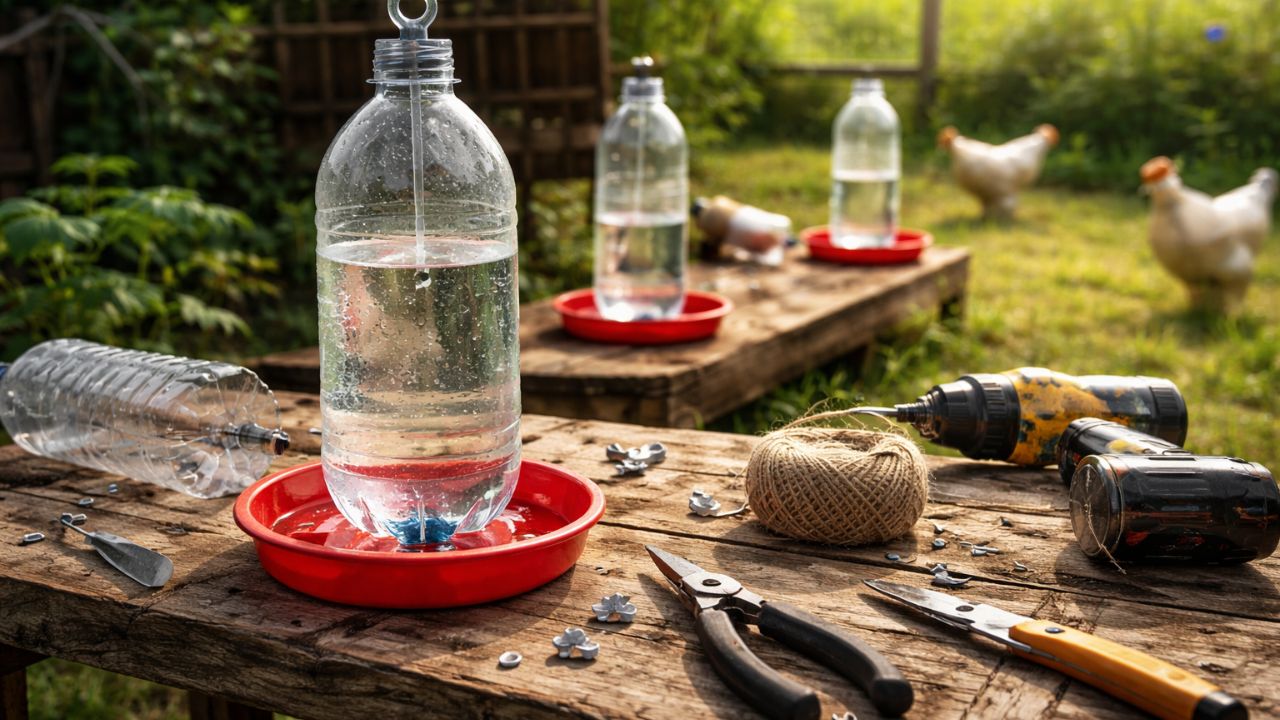 Garrafas velhas podem virar um bebedouro prático para galinhas com uma ideia simples e útil