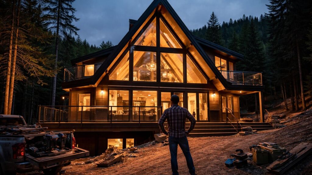 Sem experiência, ele constrói uma casa A-Frame de luxo em 9 meses e impressiona