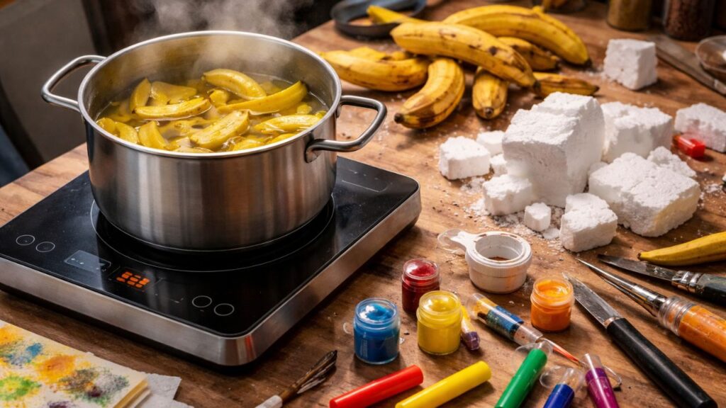 Pouca gente imagina que cascas de banana podem entrar em um projeto tão diferente