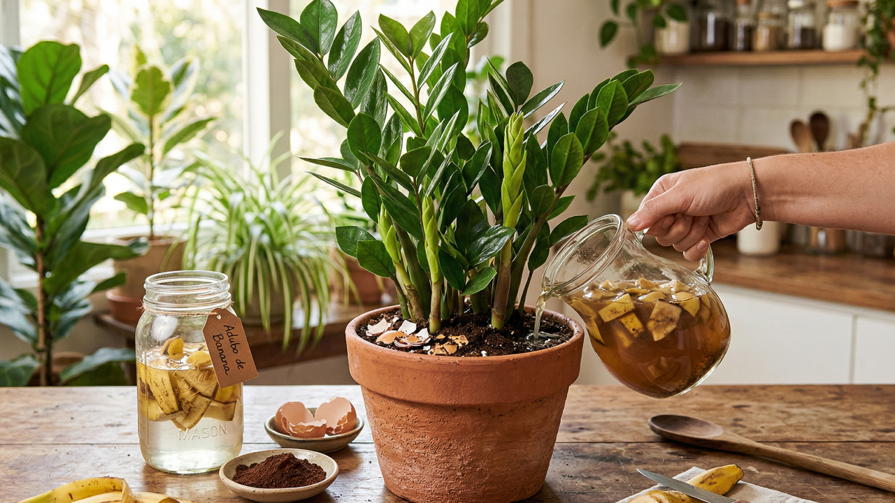Parei de comprar adubo e essa mistura caseira fez minha zamioculca crescer muito mais