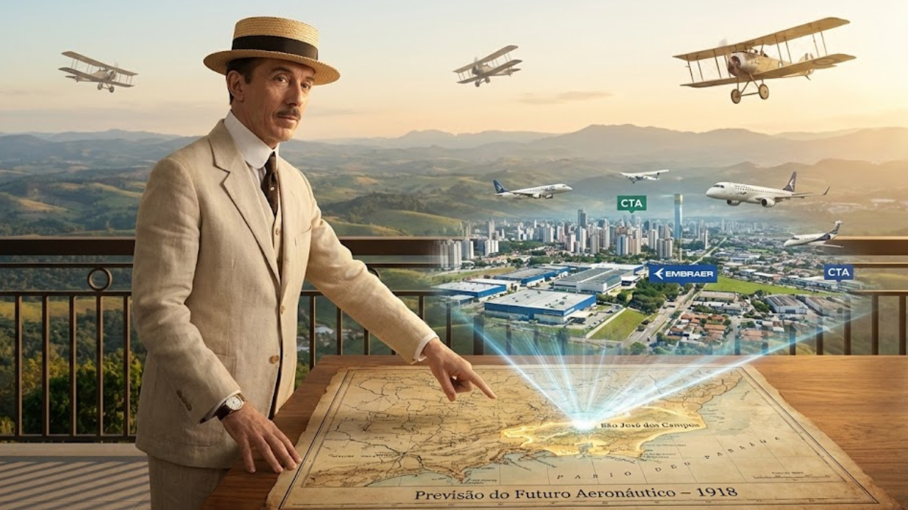 Santos Dumont fez uma previsão em 1918 sobre a cidade que hoje fabrica 95% dos aviões do Brasil