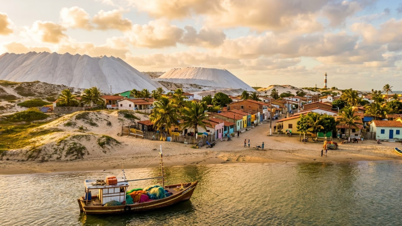 A vila potiguar onde carros não entram encanta com ruas de areia, charretes coloridas e “neve” de sal