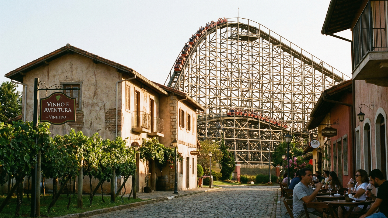 Um pedacinho da Itália no Brasil abriga a maior montanha-russa de madeira da América Latina e encanta turistas