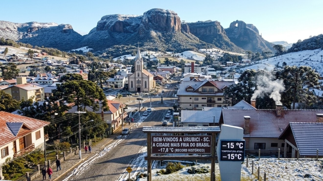 A pequena cidade mais fria do Brasil já marcou –17,8 °C e fica a poucas horas de Florianópolis