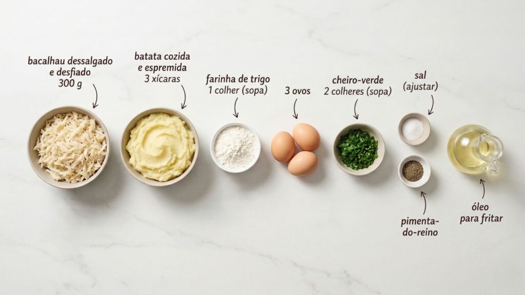 Misture bacalhau desfiado com batata espremida e prepare bolinho de bacalhau bem crocante