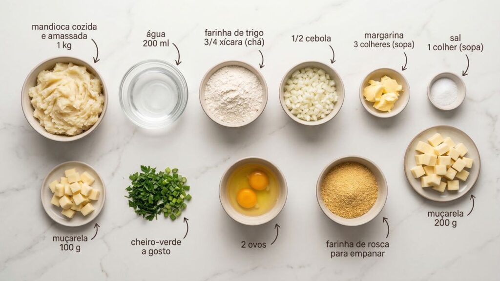 Misture mandioca, cebola e alguns temperos e faça um bolinho de mandioca recheado perfeito para servir quentinho