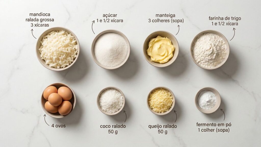 Misture mandioca ralada com coco e queijo e prepare um bolo de mandioca que você vai querer repetir
