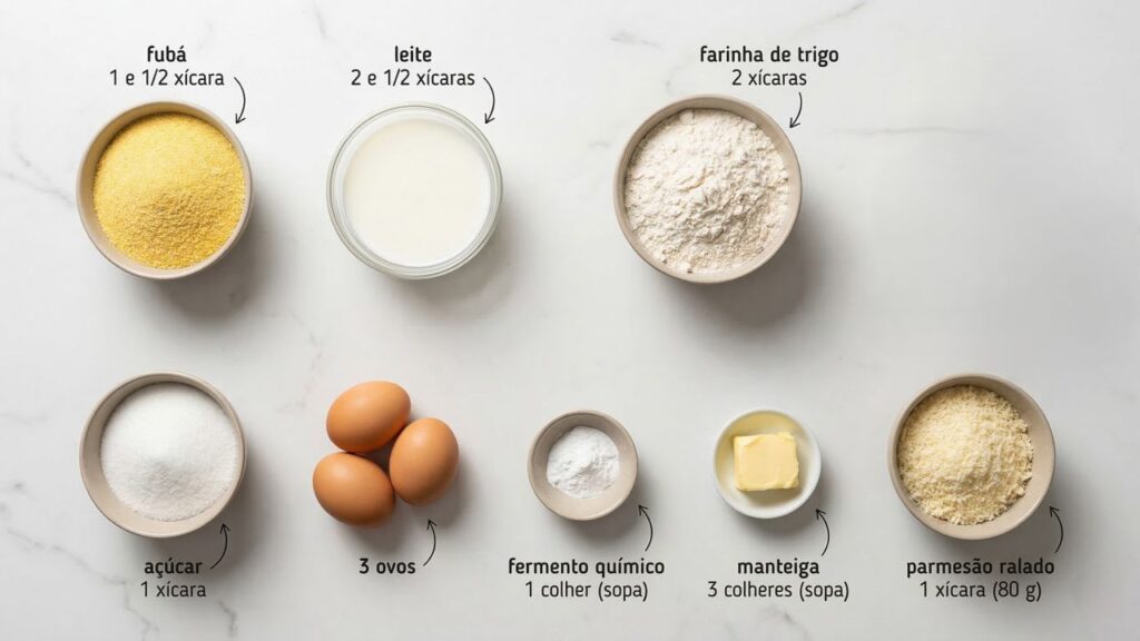 Esse bolo de fubá com parmesão fica pronto em 30 minutos e é perfeito para o café da manhã