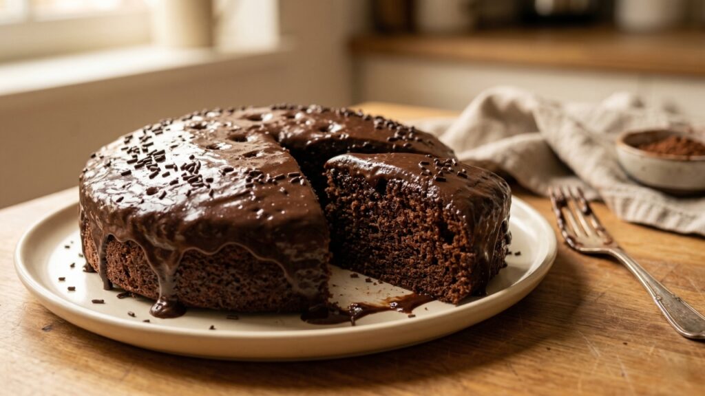 Esse bolo de chocolate simples fica pronto em 40 minutos e é perfeito para servir ainda morno com cobertura