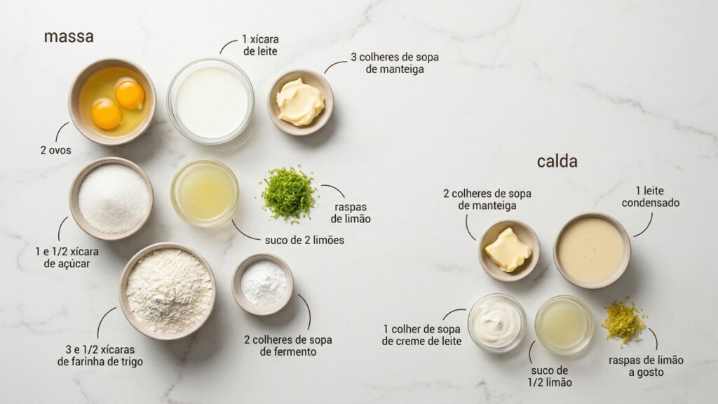 Esse bolo de limão fofinho com calda cremosa fica perfeito para servir no café da manhã