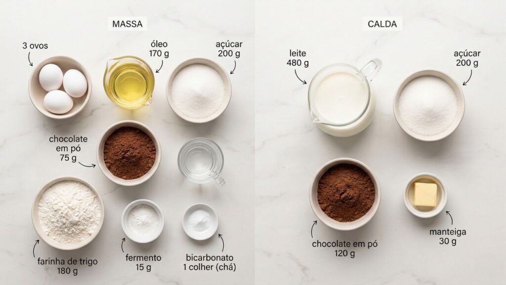 Misture chocolate em pó e água morna e prepare um bolo de brigadeiro quente bem molhadinho