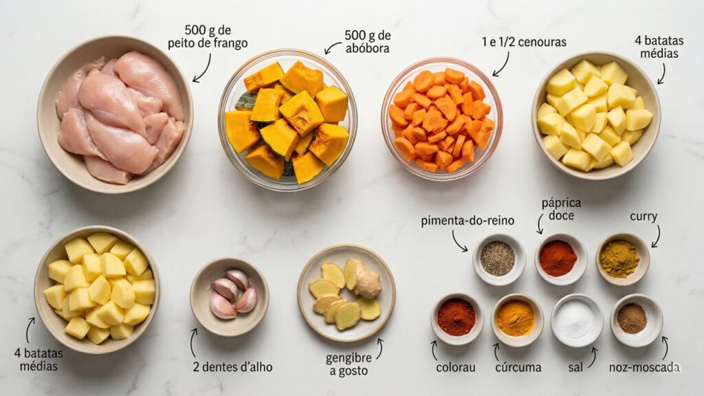 Misture abóbora, batata e frango e faça um caldo cremoso e nutritivo para o jantar