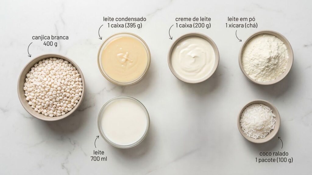 Misture leite condensado, coco ralado e creme de leite e prepare uma canjica super cremosa