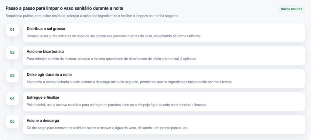 Sal grosso no vaso contribui para manter o banheiro mais higienizado