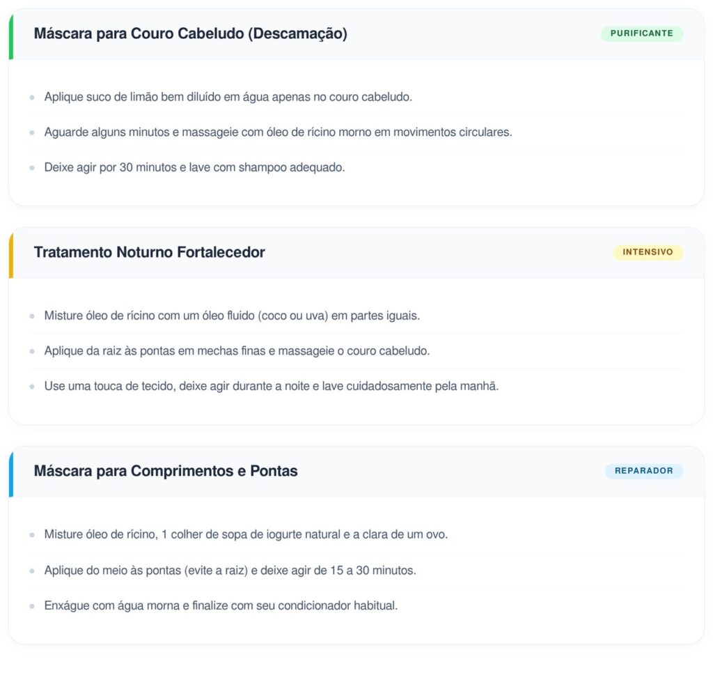 Veja qual destas 3 máscaras com óleo de rícino é a ideal para o que o seu cabelo mais precisa