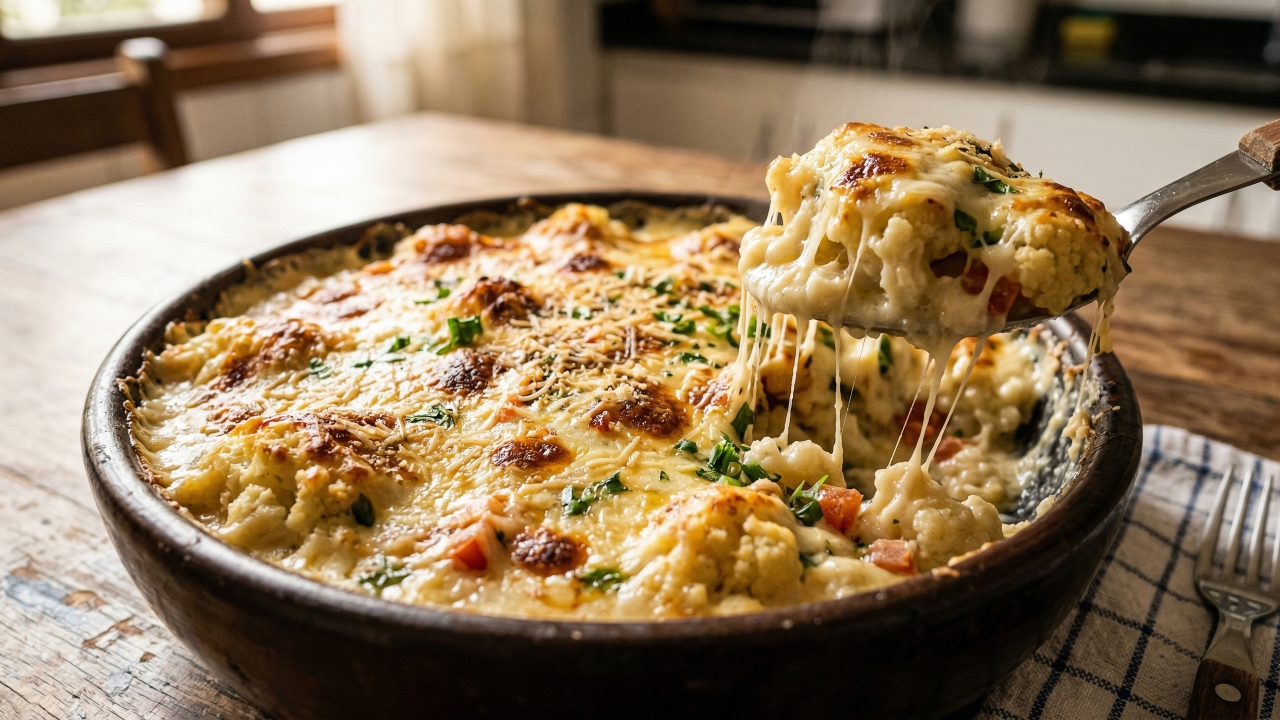 Misture requeijão, ovos e queijo e faça uma couve-flor gratinada super cremosa e saborosa