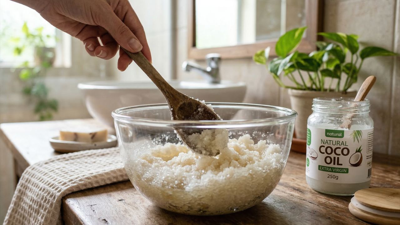 Prepare este esfoliante caseiro de açúcar e óleo de coco para usar pela manhã e sinta sua pele sedosa