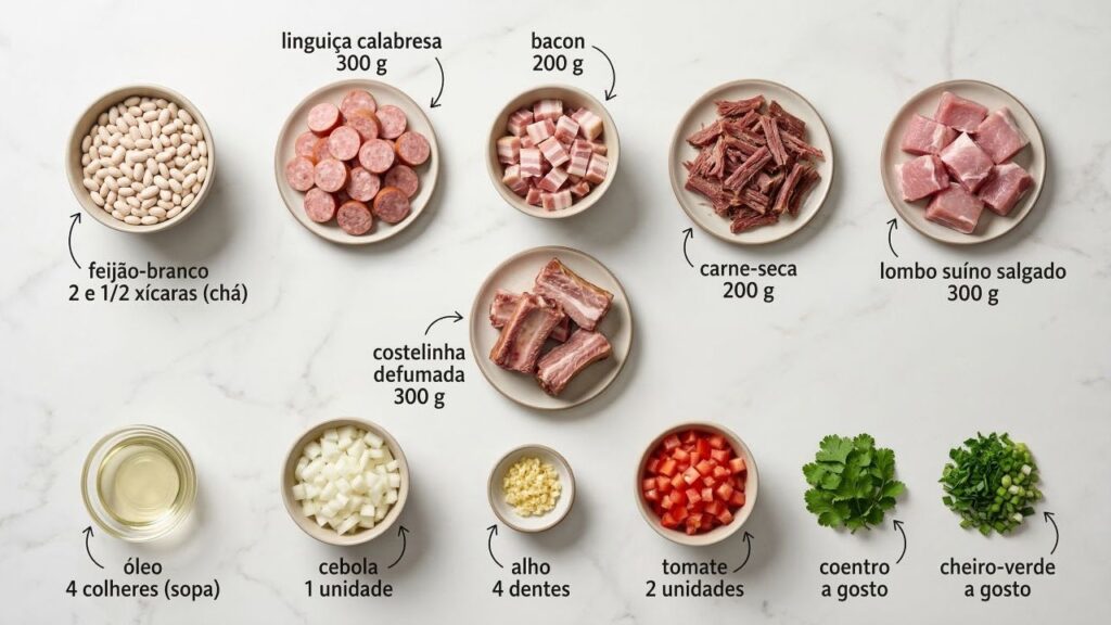 Refogue bacon, calabresa e temperos na ordem certa e tenha uma feijoada branca bem encorpada