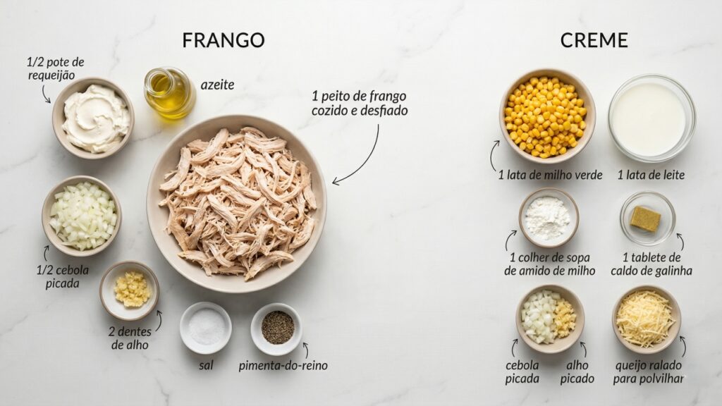 Refogue frango, requeijão e temperos e faça um creme de milho gratinado perfeito em uma única travessa