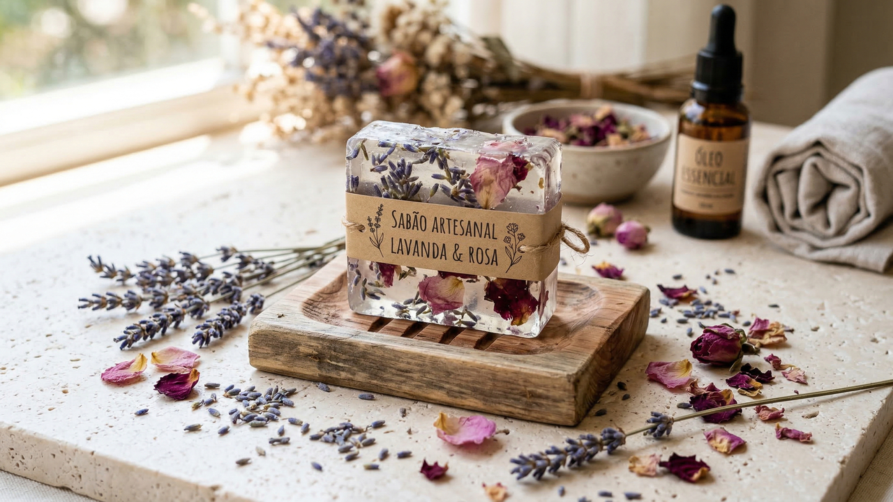 O truque que eu uso para fazer sabão artesanal de flores secas com camadas lindas e profissionais