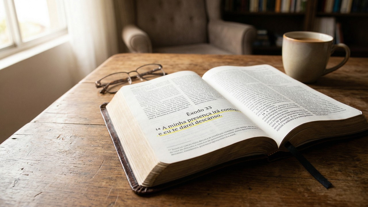 Versículo do dia inspirado em Êxodo 33:14 para quem precisa aprender a descansar mais em Deus
