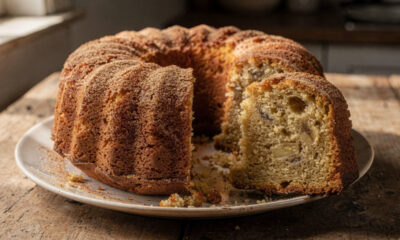 Amasse bananas maduras e prepare um bolo de banana fofinho com canela, perfeito para o café