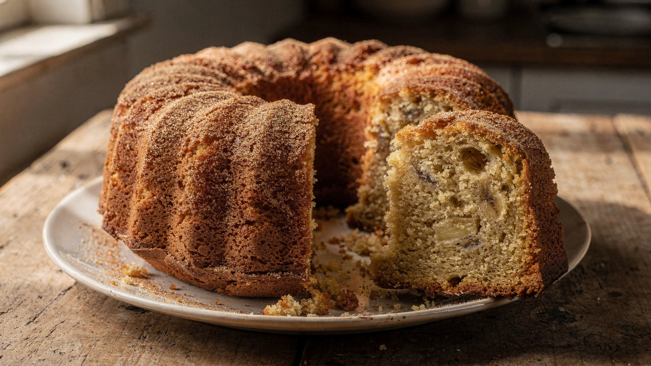 Amasse bananas maduras e prepare um bolo de banana fofinho com canela, perfeito para o café