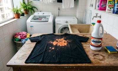 Como recuperar a cor de uma camiseta preta manchada de cloro com um truque caseiro