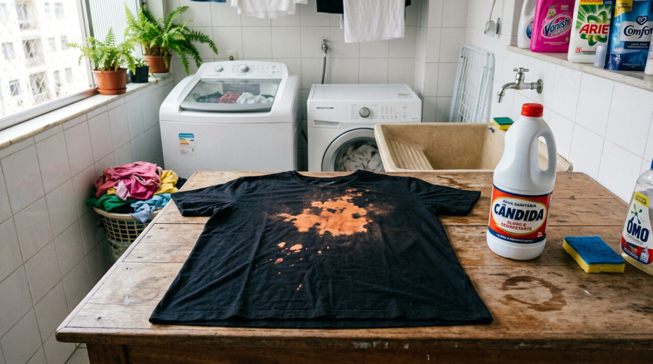 Como recuperar a cor de uma camiseta preta manchada de cloro com um truque caseiro