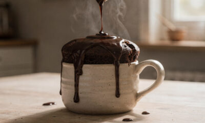 Esse bolo de caneca de chocolate fica pronto em 3 minutos, perfeito para matar a vontade de doce