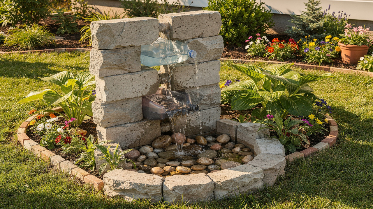 Ele usou galões descartados para criar um aquário com cascata impressionante