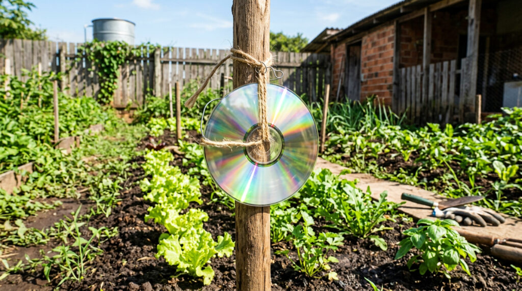 Um jardineiro experiente me ensinou a não jogar fora os CDs velhos: coloque eles no seu jardim para protegê-lo no outono
