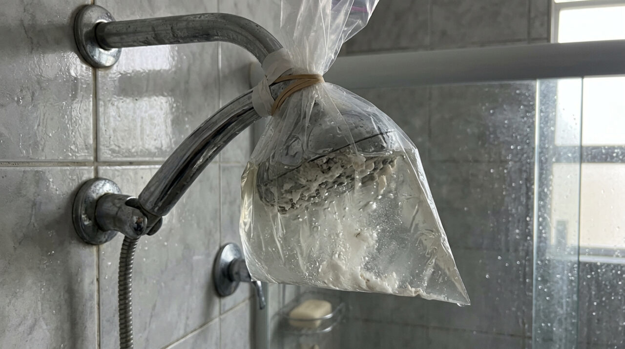 Colocar um saco plástico com água e vinagre em volta do chuveiro: para que serve e quando fazer