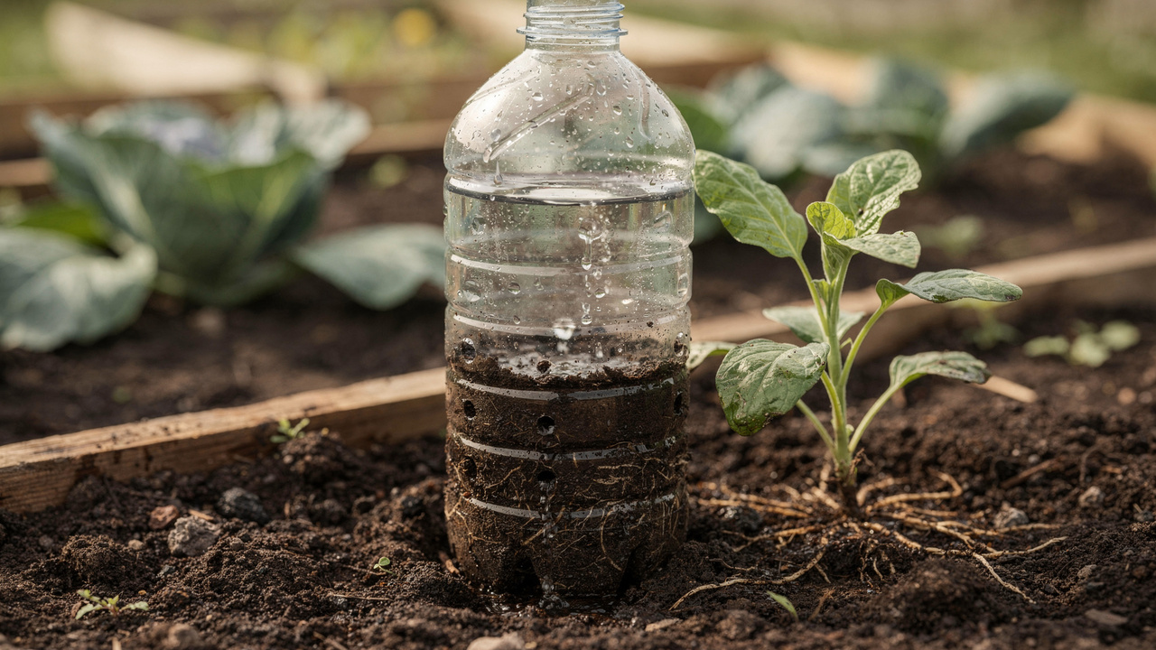 Enterre uma garrafa plástica ao lado da planta e resolva um problema comum no jardim