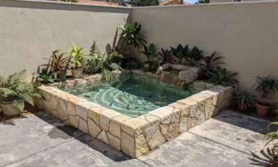 Ele usou caixas de isopor para criar um lago de canto surpreendente