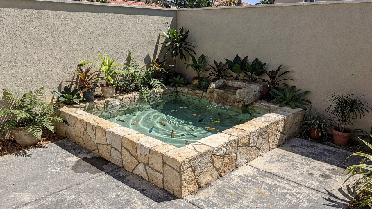 Ele usou caixas de isopor para criar um lago de canto surpreendente