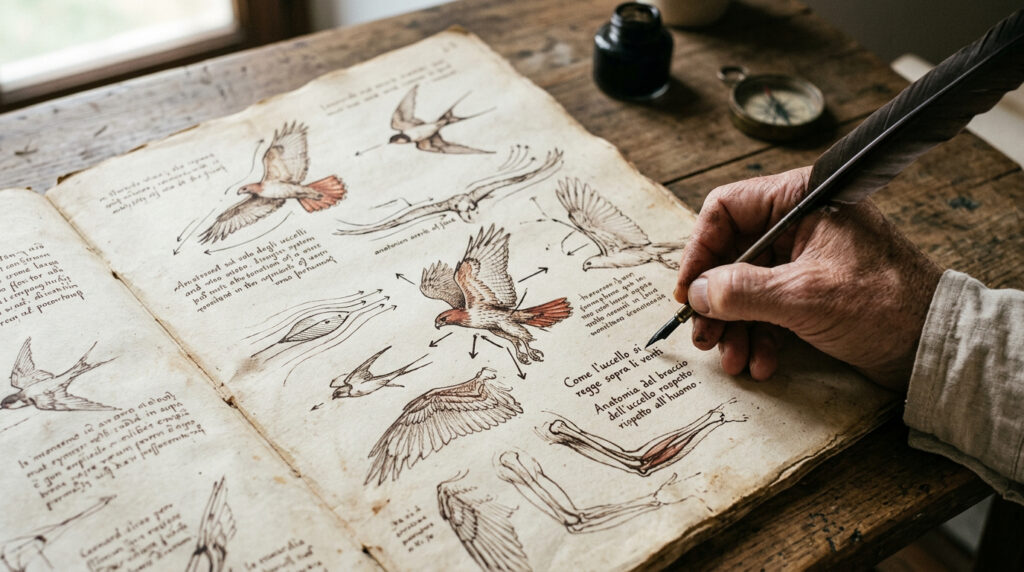 Frase de Leonardo da Vinci, artista e inventor renascentista: “Uma mente silenciosa observa mais, aprende mais e erra menos.”