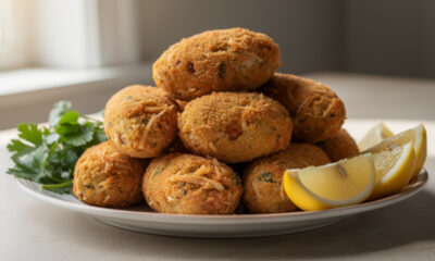 Misture bacalhau desfiado com batata espremida e prepare bolinho de bacalhau bem crocante