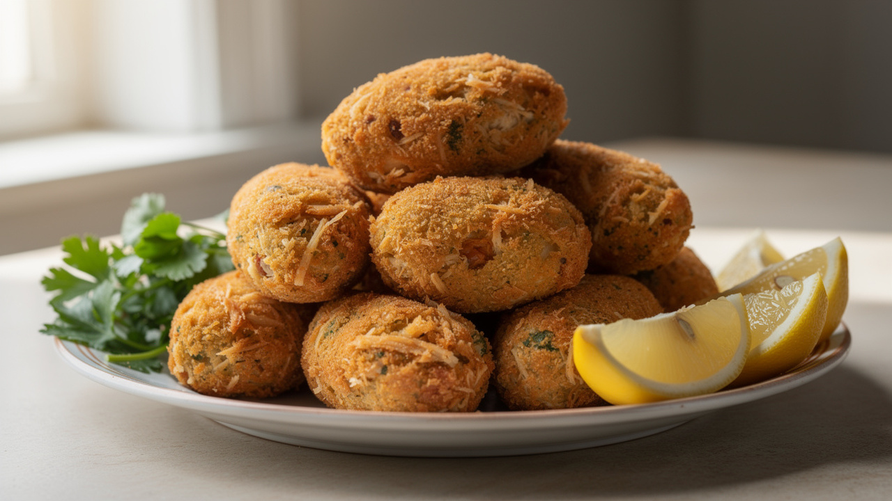 Misture bacalhau desfiado com batata espremida e prepare bolinho de bacalhau bem crocante